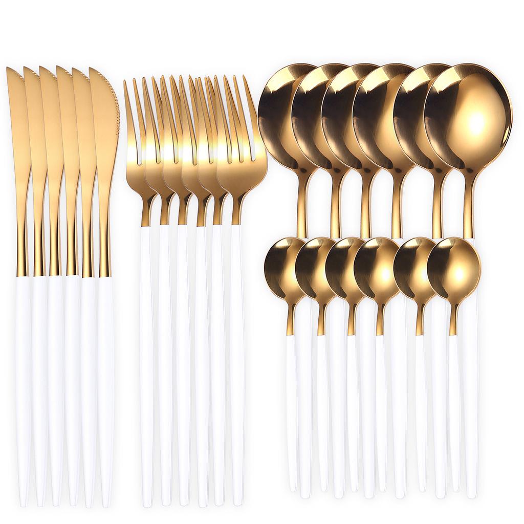 Luxunry 24Pcs Gold Dinnerware Flatware Set Silverware Stainless Steel Dinenr Knife Fork Coffee Spoon Home Tableware Cutlery Set