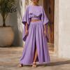 Women Relaxed Fit Suit Summer 2 Piece Outfits, Batwing Half Sleeve Crop Top Breathable Clothing And High Slit Maxi Skirt Travel Vacation Matching Sets