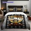 Brooklyn Nets Stars Stripes Basketball Spirit Bettwäsche(1 Bettbezug + 2 Kissenbezüge, ohne Füllung)Weihnachts-Geburtstagsgeschenk Weich und bequem