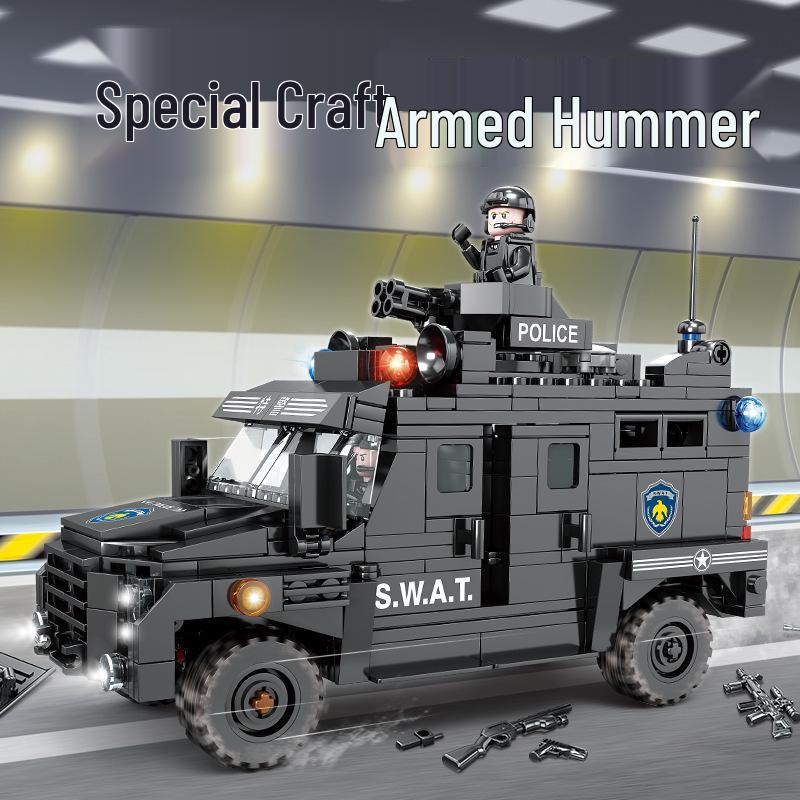 KaiZhi SWAT Hummer Fire Truck Helicopter Building Block Set 38.5x28.5x6.5