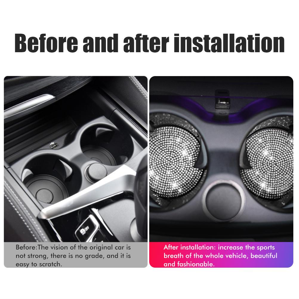 2 Pack Car Cup Coasters Rhinestones Cup Holder Coasters Non Slip Cup Holders Car Interior Universal
