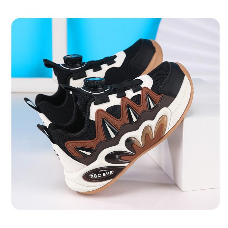 Boys Mesh Running Shoes With Rotating Hook-and-Loop Lightweight Breathable Sport Sneakers School Kids