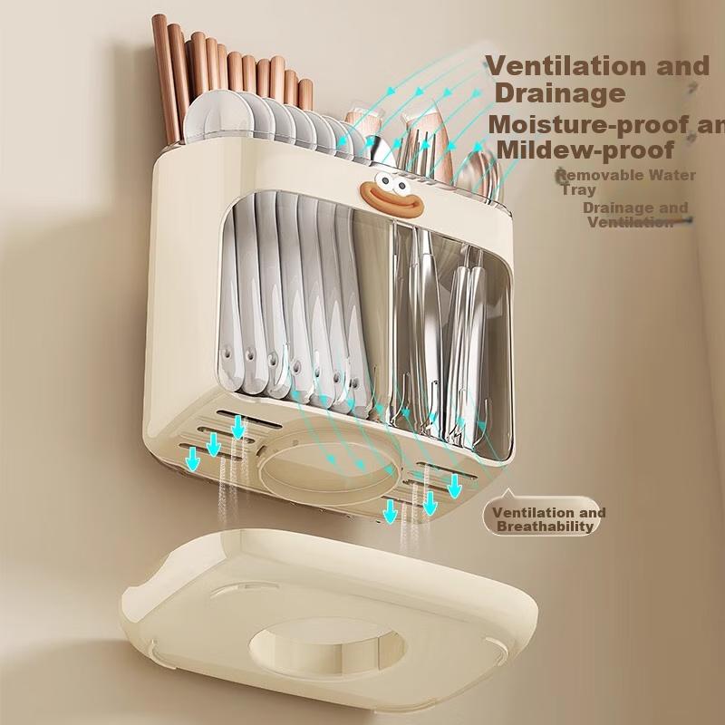 Chopstick Storage Box, No Drilling Required, Kitchen Organizer Rack, Wall-Mounted Knife Holder, Integrated Chopstick Tube And Hanger