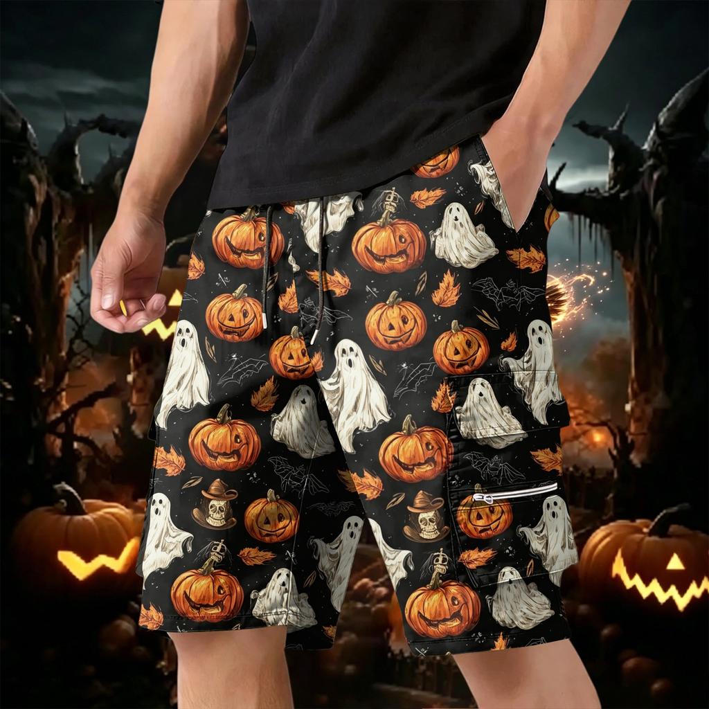Men's Halloween Cargo Shorts Multi-Pocket Drawstring Casual Workout Shorts