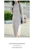 Women's Pure Wool Knit Maxi Dress - Long Sleeve, Half-Zip, Loose Fit, Solid Color, Autumn/Winter Fashion.
