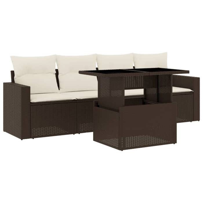VidaXL Salon de jardin avec coussins 5 pcs marron résine tressée 3267103