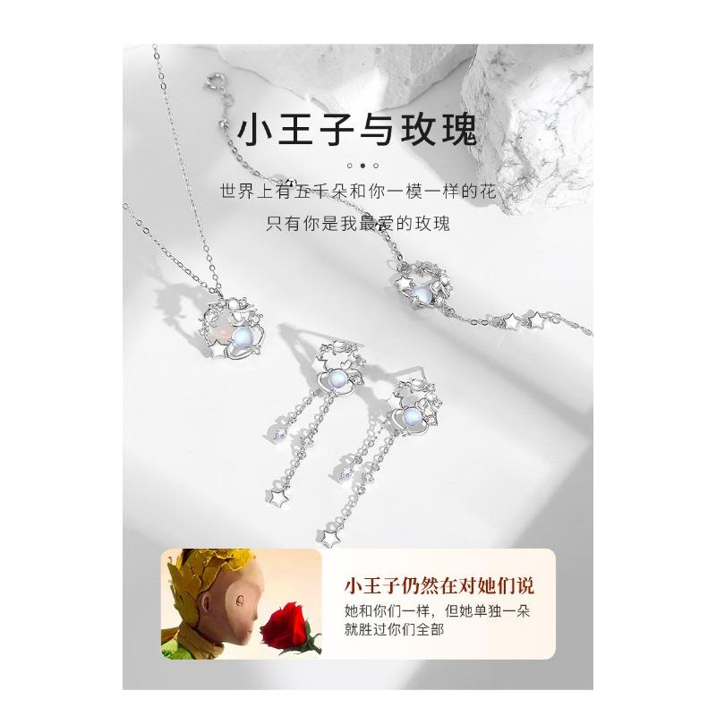 Little Prince And Rose Moonstone Planet Clavicle Necklace For Women Gift For Girlfriend
