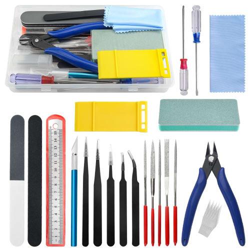 WMYCONGCONG Plastic Model Tool Set, 22-Piece Beginner's Tool Set, Includes Thin-Blade Nippers, File, Precision Tweezers, Modeler's Knife (5 Replacemen