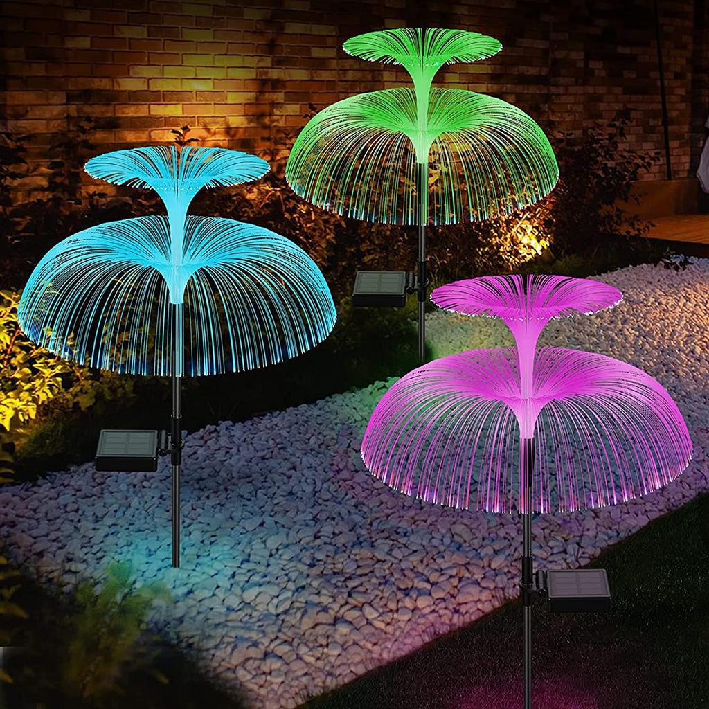 Solar LED Fiber Optic Jellyfish Lamp - Seven-Color Outdoor Double-Layer Courtyard Light