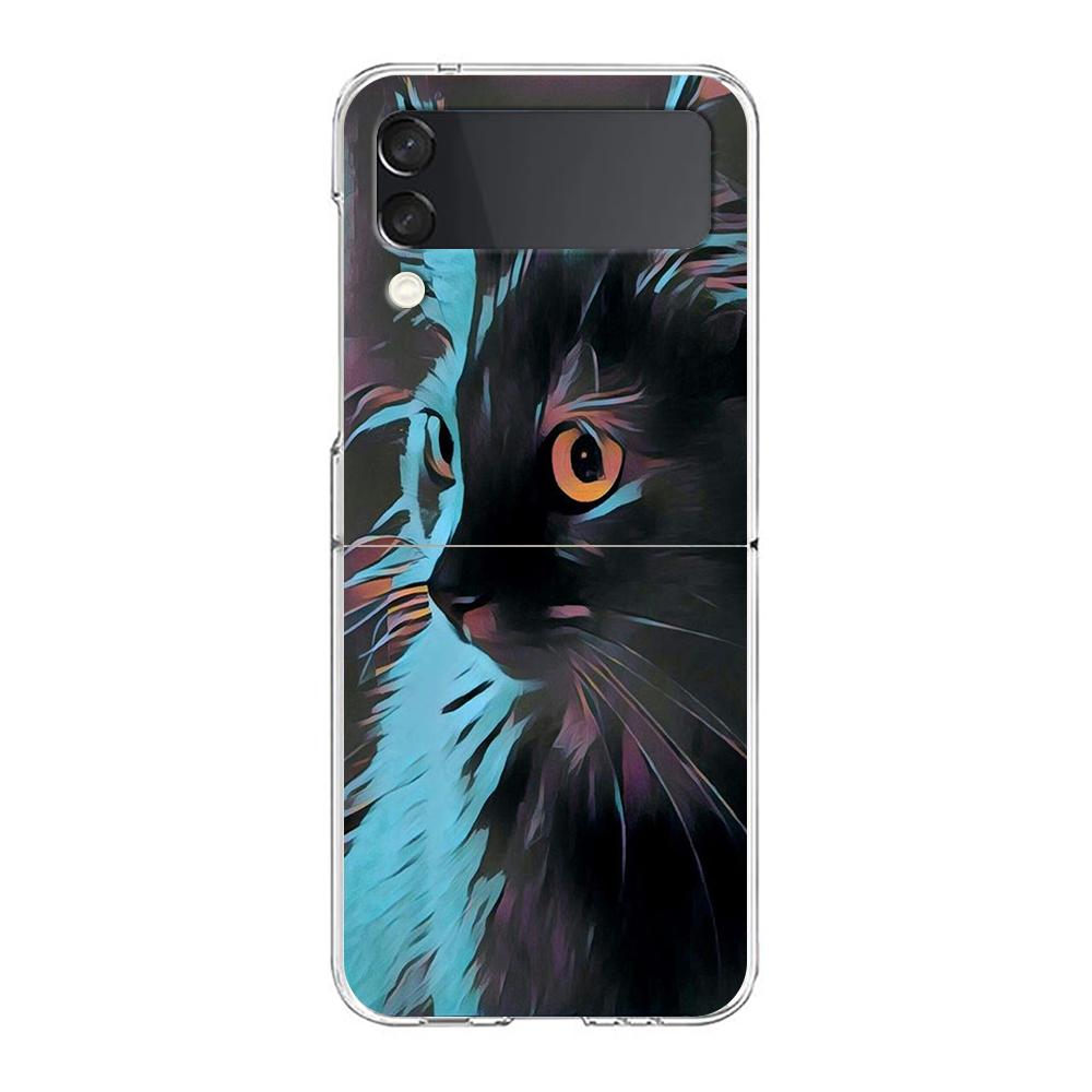 Fashion Lovely Cats Clear Phone Case For Samsung Galaxy Z Flip 3 4 5 Hard Folding Shell For Samsung Z Flip3 Transparent Cover
