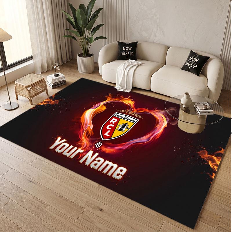 Custom Rug racing club de lens Pattern Print Name Text Soft Non‑Slip Floor Carpet for Home Indoor Decoration