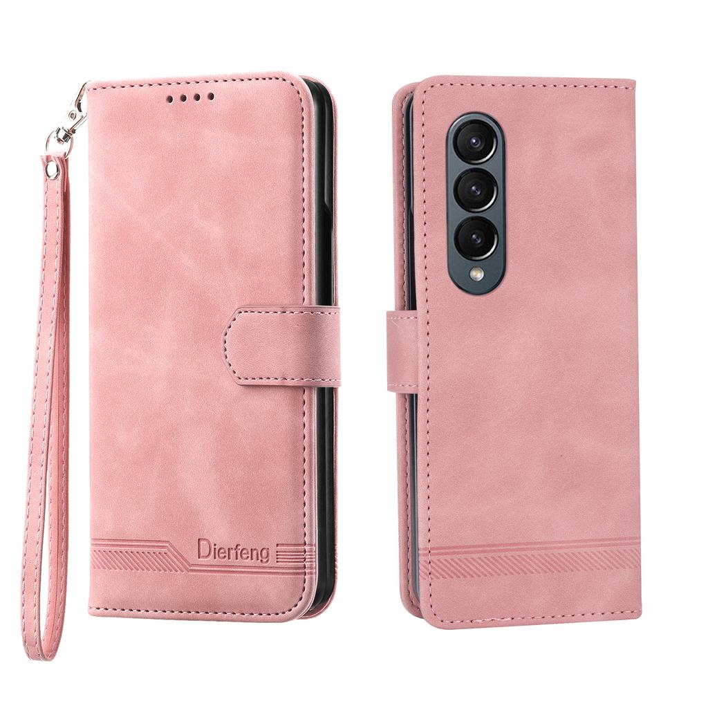 Leather Phone Case for Samsung Galaxy Z Fold 7 6 5 4 3 Fold7 Fold6 5G Hand Strap Wallet Cards Hinge Protection Holder Cover