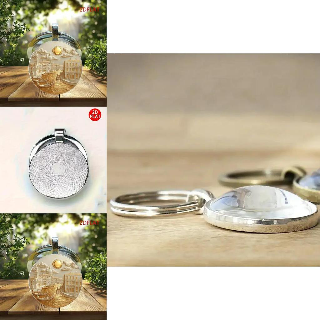 Venetian Water City Glass Pendant Keychain With Zinc Alloy Keyring For Gift Giving