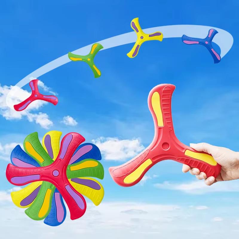Kids Soft Foam 3-Blade Boomerang Cross Shape Outdoor Toy Flying Disc Adult-Kids Interactive Sports Toy Puzzle Stress Relief Gift