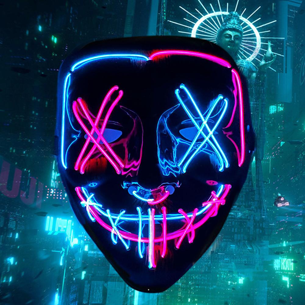 LED Halloween Glowing Mask Led Mask Party Masque Masquerade Masks Neon Maske Light Glow In The Dark Horror Props Party Costume