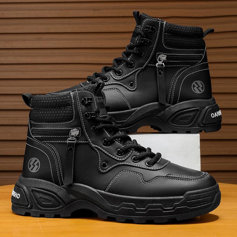 High-top men's shoes autumn casual mountaineering sports non-slip shoes leather surface waterproof thick sole heightening white Martin boots