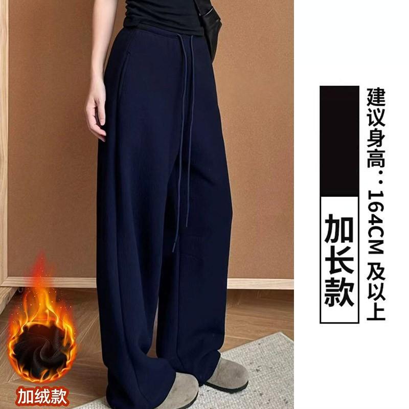 Women Fleece Lined Banana Wide Leg Casual Sports Pants 2026 Warm Straight Trousers