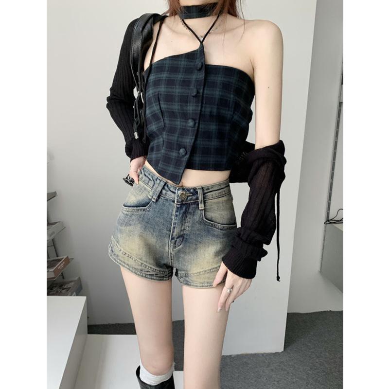 American Spicy Girl High-Waist Retro Denim Shorts - Women's Summer 2023 Slim Bodycon Hot Pants