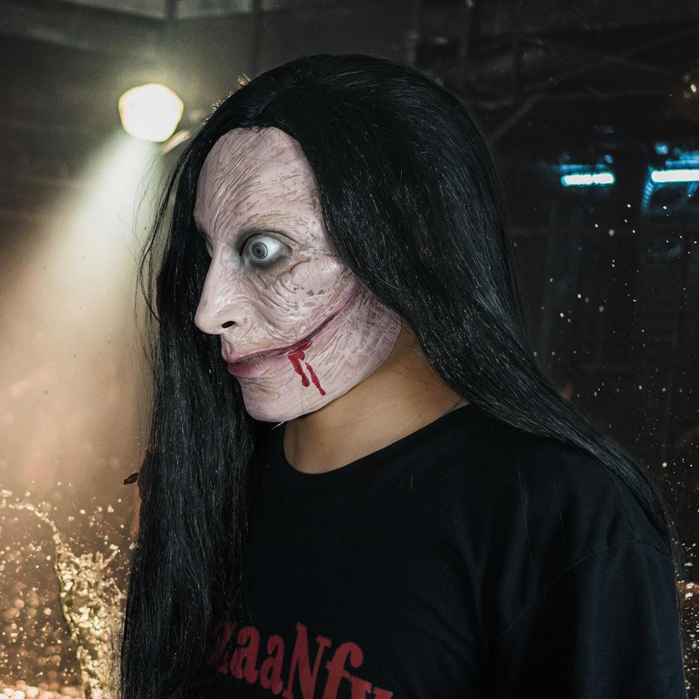 Gruselige Kopfbedeckung für Frauen, langes Haar, gruselige Kopfbedeckung für Frauen, Halloween-Party, Cosplay-Kostüm, gruseligere Kopfbedeckung, Kopf, Horror-Requisite