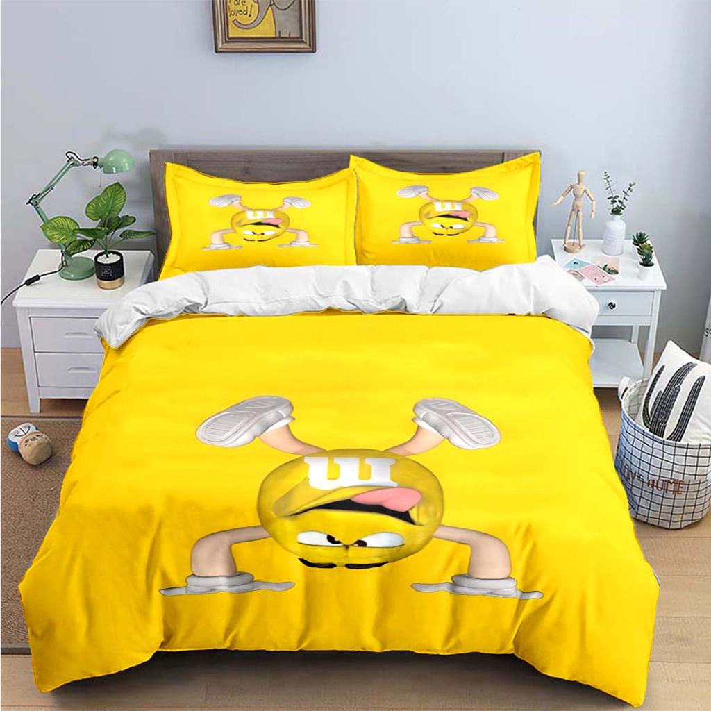 Hot Fashion M&M Chocolate Logo Print Bedding Sets Exquisite Bed Supplies Set Duvet Cover Bed Comforter Set Bedding Set Kids Gift