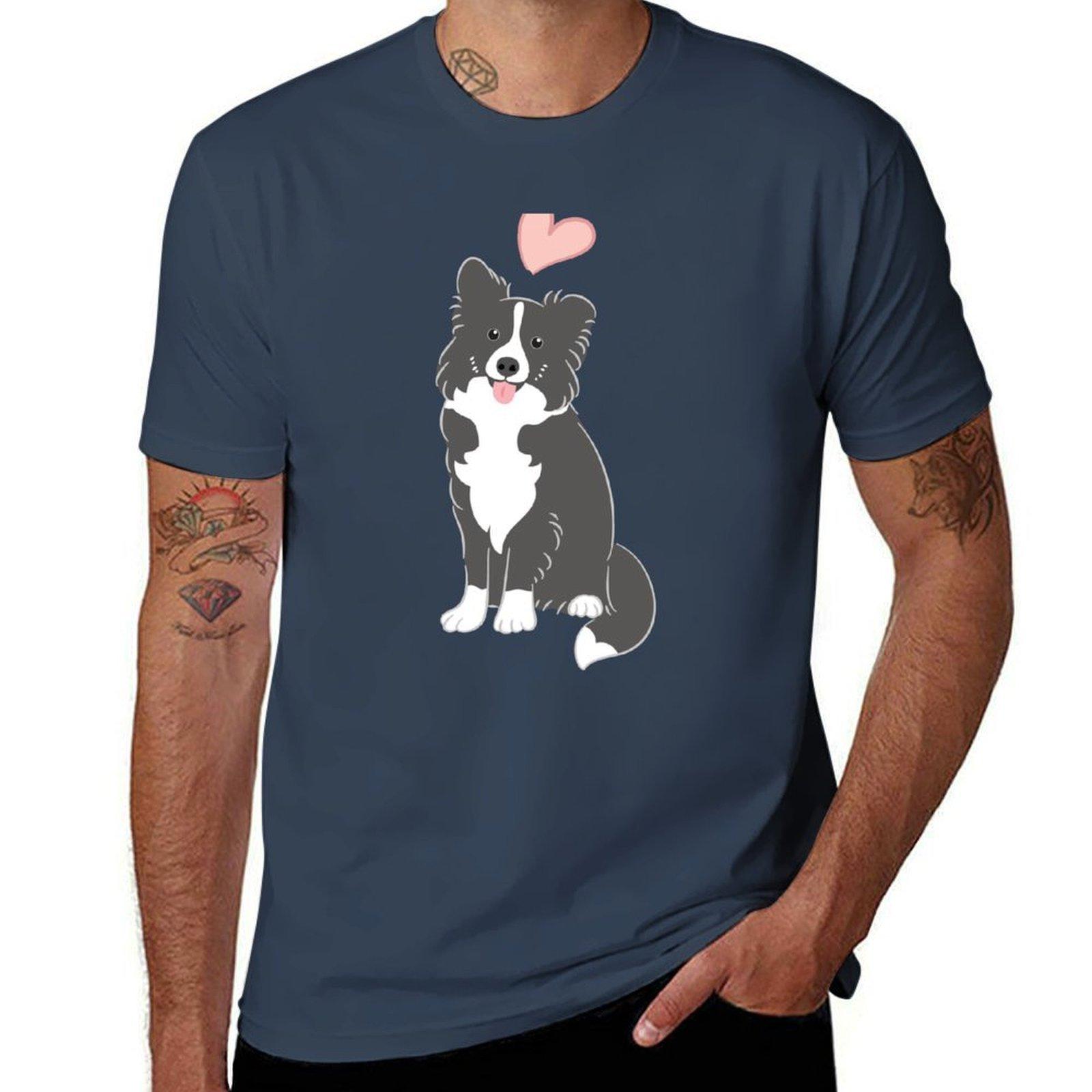 Love Border Collie Black And White 2 Tshirt Labor Work Casual Tshirt S