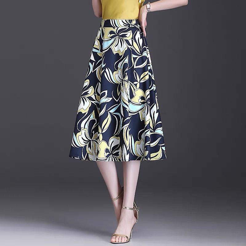 Summer Women's Floral Skirt Mid To Long Style Fashionable and Slimming New Style A-line Skirt In Color