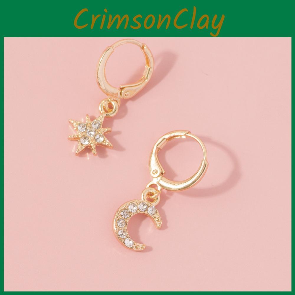 Fashionable Star Moon Stud Earrings Alloy Trendy European Style Jewelry For Women