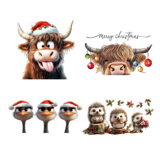 Christmas Sticker Set Easy Peel Remove Cartoon Animal Shape Window Decals Home Party Festival Christmas Decoration
