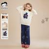 Girls' Fleece-Lined Floral Cartoon Sweatshirt
