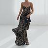 Women's Black Floral Mini Dress Long Sleeve V Neck Casual Party Dress