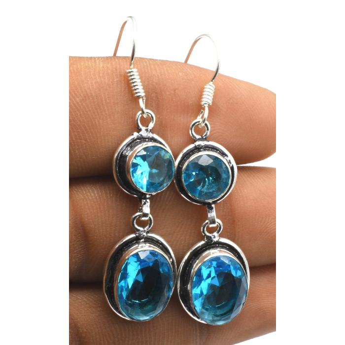 Blue Topaz Gemstone Ethnic Handmade Drop Dengle Earring Jewelry ER 067