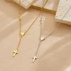 Gold Plated Stainless Steel Cross and Heart Lariat Necklace for Women