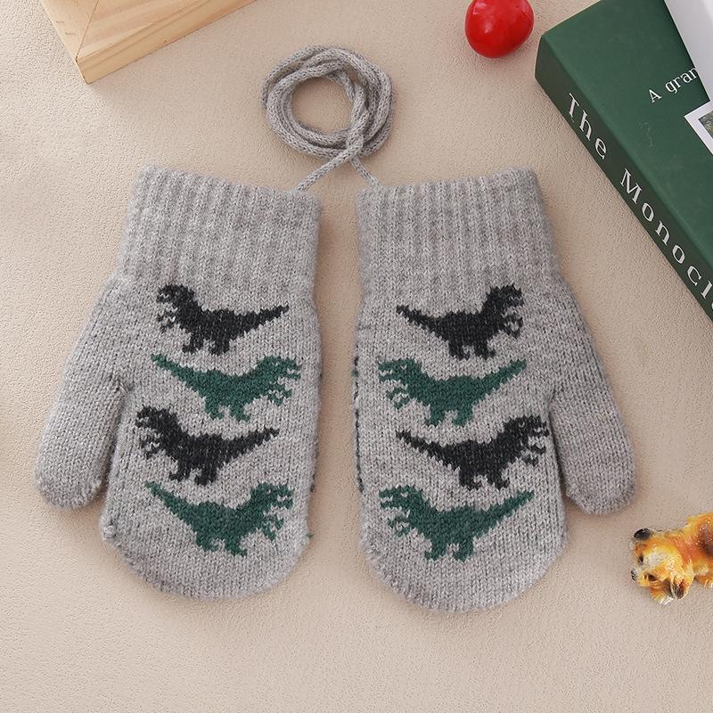 Cute Baby Gloves Winter Warm Knitted Baby Boys Girls Mittens Outdoor Windproof Toddler Kids Gloves With Rope