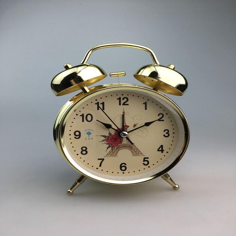 

Металлический звенящий будильник большой рингтон имитация золота ретро циферблат двойной звонок бесшумные сканирующие часы
