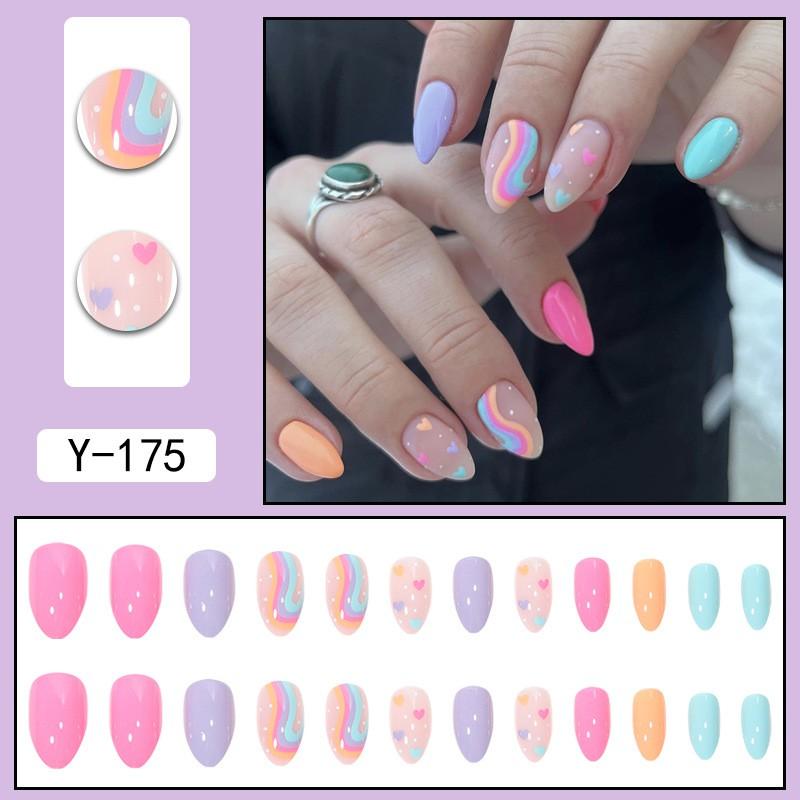 Short Press-On Nails Set Ins Style Fake Full Cover Acrylic Nail Tips Women Daily Wear