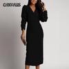 Women's New Autumn and Winter Solid Colour Long-sleeved Elegant V-neck Evening Split Dresses