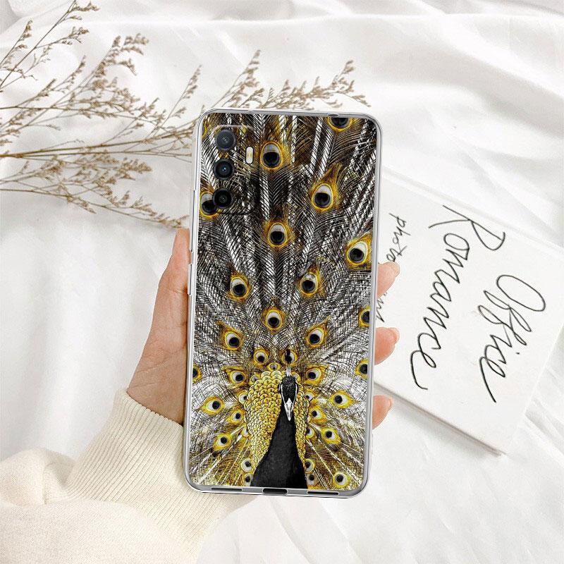 IK53 Peacock feather Transparent Phone Case for Samsung Galaxy A04 A04S A14 A23 A34 A54 M23 M33 M52 M53