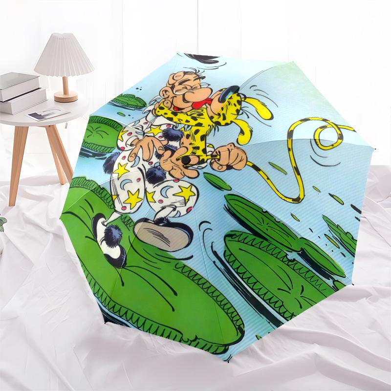 Marsupilami pattern, automatic folding umbrella, portable and foldable design, 8 ribs, a Christmas or birthday gift.
