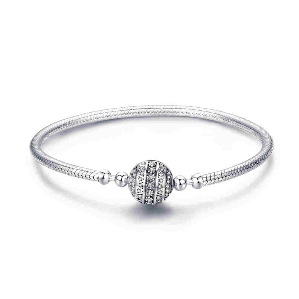 WOSTU 925 Silver Bracelet – Barrel Snap Clasp, Cubic Zirconia, Bangle Bracelet, Chain Bracelet, Charm, Sizes 17–21