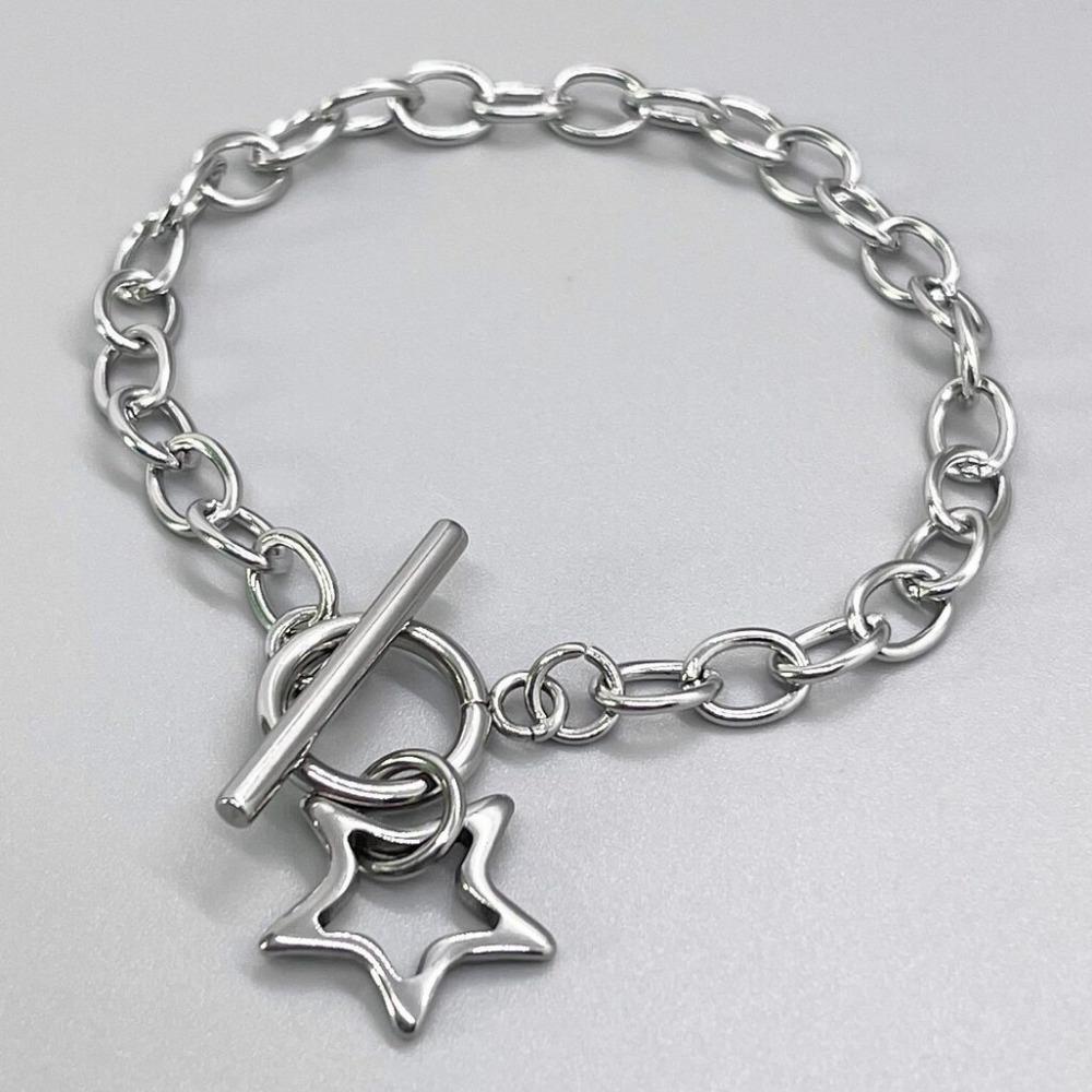Gothic Stainless Steel Hollowed-out Five-pointed Star Pendant Bracelets for Women Men Couple Punk Y2k Daily Layering Jewelry