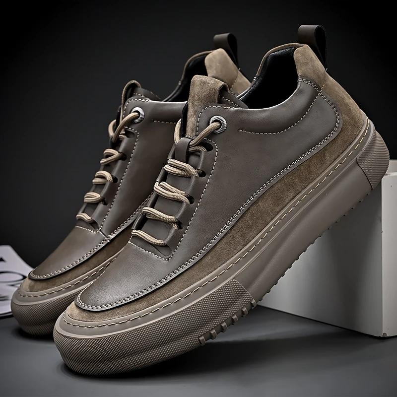 British Style Men Casual Leather Thick Bottom Shoes Outdoor Walking Shoes Antiskid New Lightweight Designer Office Driving Shoes
