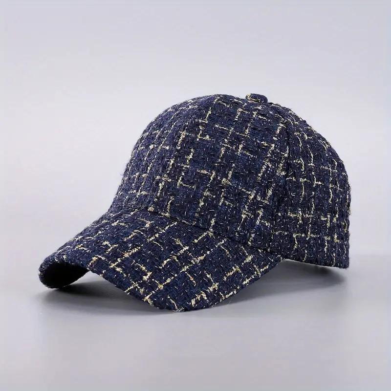 

Houndstooth Baseball Cap for Women, Lightweight Fitted Sports Hat with Buckle Closure Retro British Style Plaid Trucker Cap Adjustable темно-синього кольору