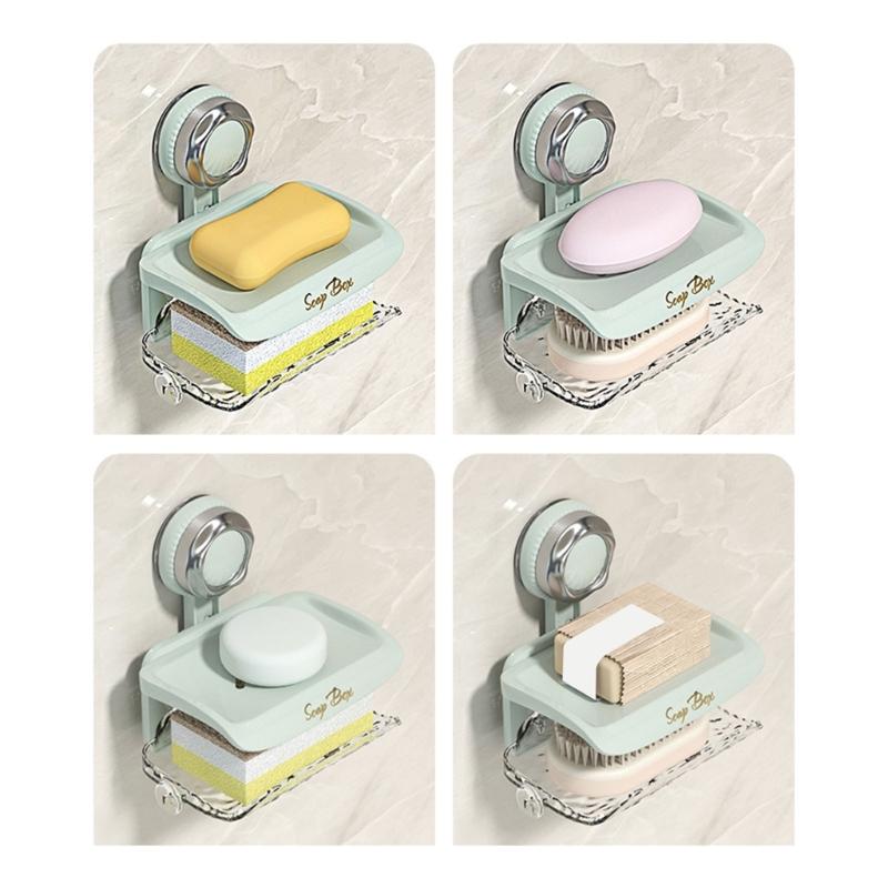 NonSlip Soap Dish With Drain Wall Mounted Bathroom Shower Storage Adhesive Space Saving Tray