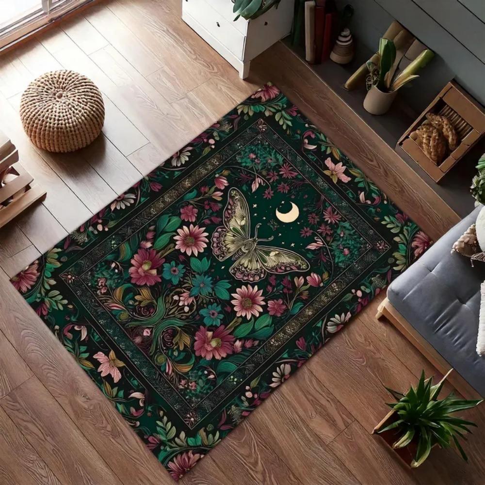 Bohemian Butterfly Garden Rug Vintage Floral Cottage Core Pattern Carpet for Aesthetic Bedroom Living Room Balcony Floor Mat