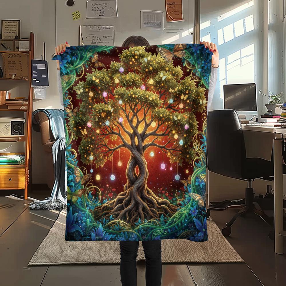 1PC Tree of Life Print Flannel Blanket, High quality All Seasons, Home Decor, Warmth and Comfort, Perfect for Christmas Gifts