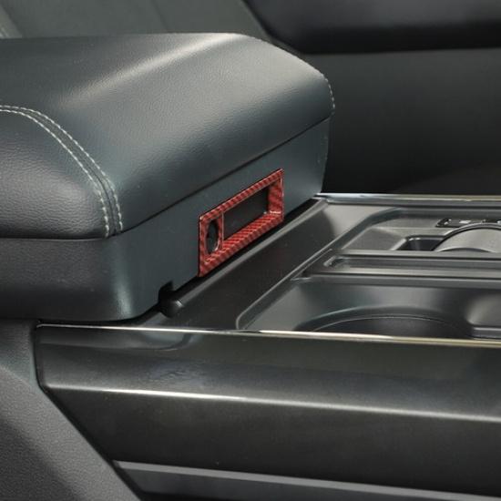 Central Armrest Box Switch Cover Trim Frame For Ford F150 2021+ Red Carbon Fiber
