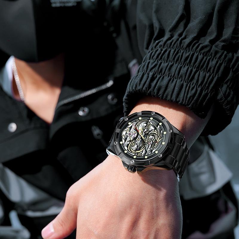 Mens Dragon Watch Automatic Mechanical Watches Fashionable Business Luminous Waterproof Hollowed Out Wrist Watch