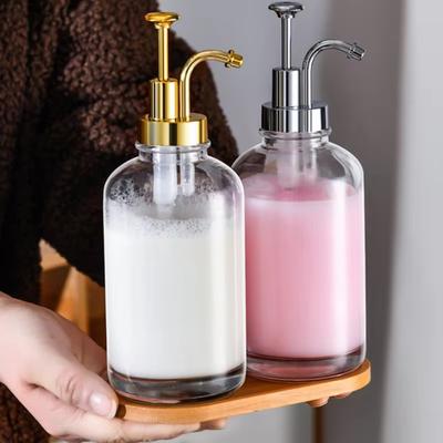 New 500ml Glass Soap Dispensers Clear Portable Hand Soap Dispenser Liquid Container Bottle Upgraded Pump Coffee Syrup Dispenser
