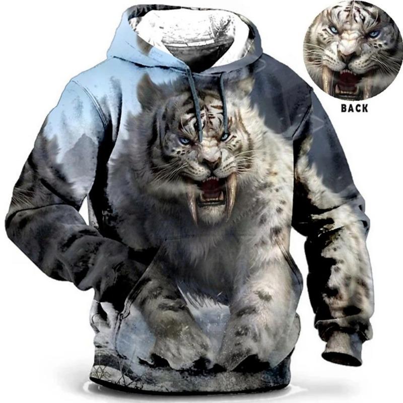 Vintage Tiger Men's Hoodie 3d Print Tops Fashion Animal Graphics Long Sleeve Men Oversized Streetwear Tees