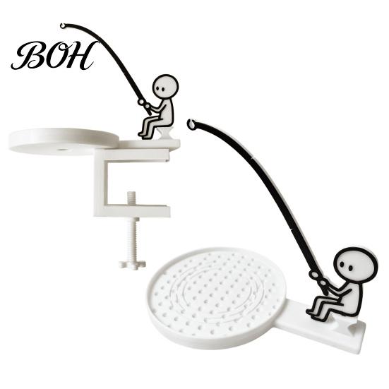 Portable Tea Bag Drip Catcher Fishing Man Holder with Coaster, Cute Stick Figure Minimalist Clip Holder, Funny Desk Cup Catcher, Novelty Accessory for